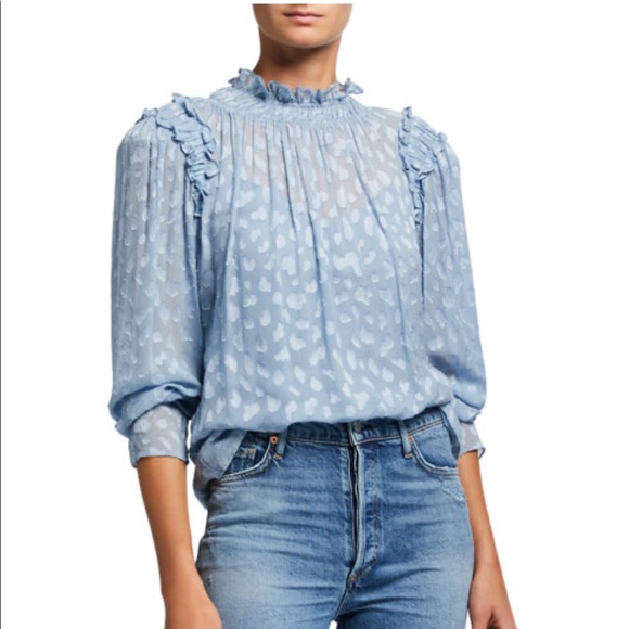 ✨NWT Rebecca Taylor Long-Sleeve Leopard Ruffle Top - Picture 5 of 6